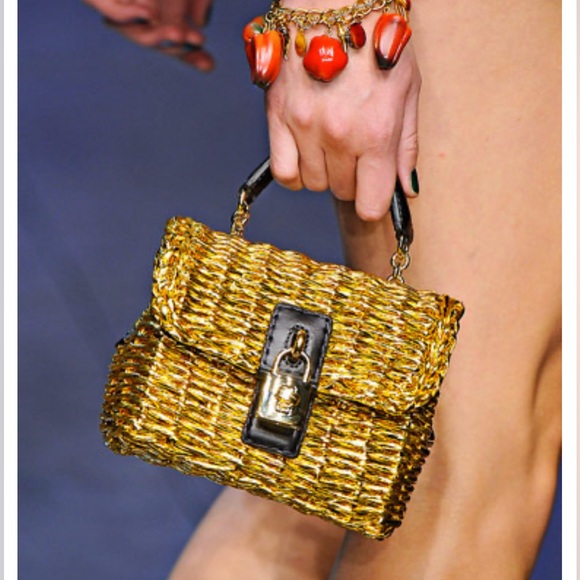 DOLCE & GABBANA Metallic Woven Raffia Bag Gold 2022 with COA spring fashion week - Picture 14 of 17